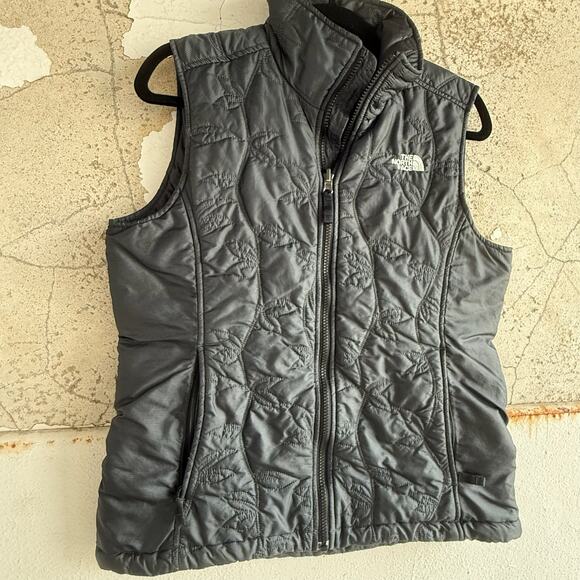 The North Face Vest Womens M Quilted Puffer Vest Black Full Zip Floral Stitched - Picture 2 of 6